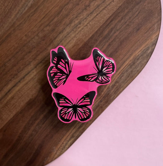 Pink butterfly phone grip